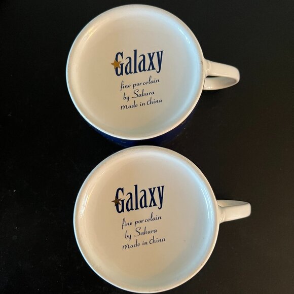 Set of 2 Vintage Sakura GALAXY Blue Fine Porcelain Cups & Saucers 14k Gold Stars - Picture 10 of 11